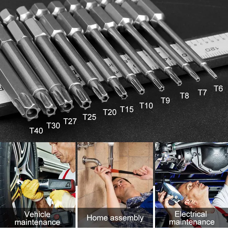  11pcs 75mm Length Magnetic Torx Screwdriver Bits Set Electric Screw Driver T6-T40  S2 Steel Screwdrivers Kit  Hand Tools 