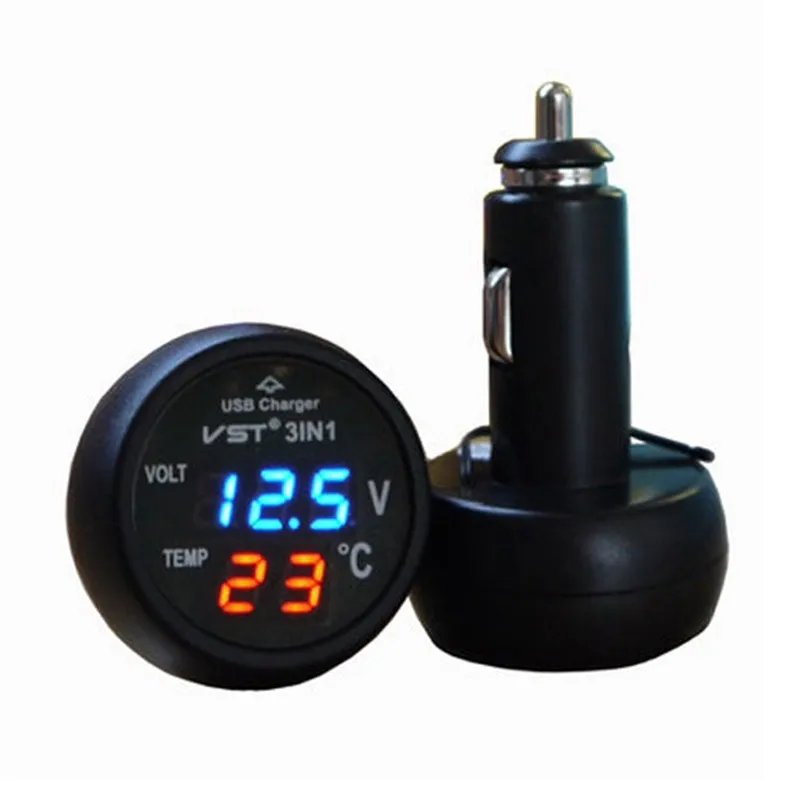 

3 in 1 Digital Car 12V/24V Temperature Meter Voltmeter Cigarette Lighter car Voltmeter Thermometer Auto Car USB Charger