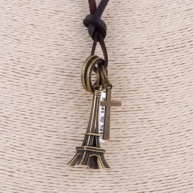 

Maxi necklace collier women jewelry collares Vintage necklaces pendants Love choker Women Genuine Leather Necklace Eiffel Tower