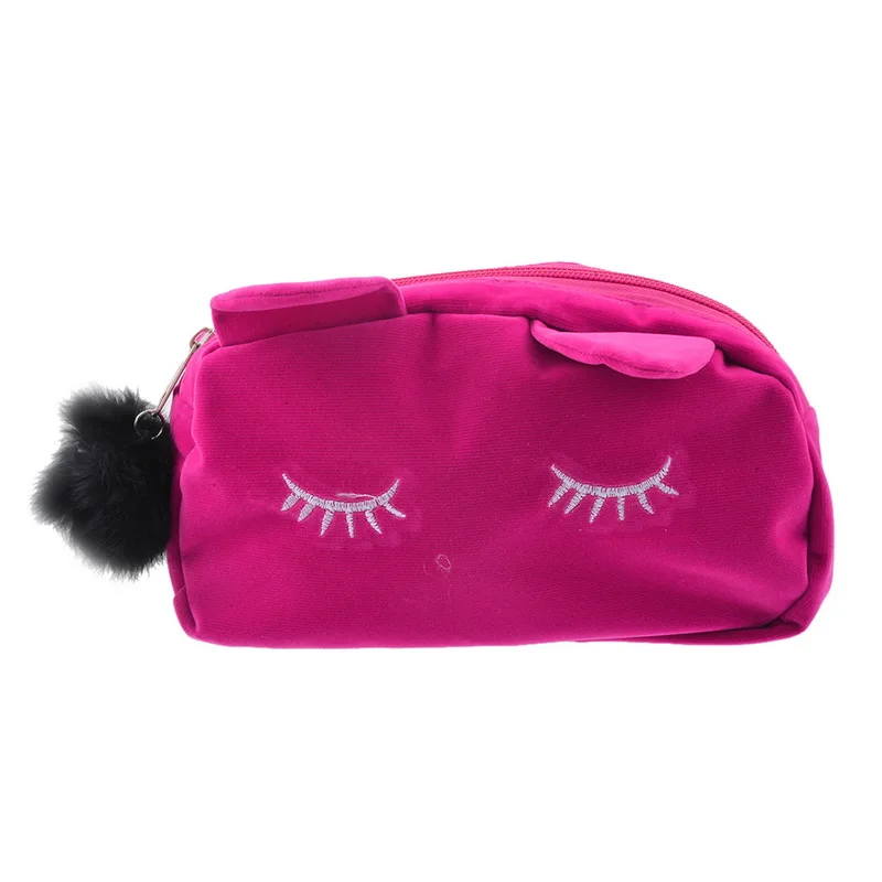 

Litthing Cute Cat Cosmetic Bag Women Necessaire Make Up Bag Travel Portable Beauty Pouch Flannel Toiletry Kits For Women Girls