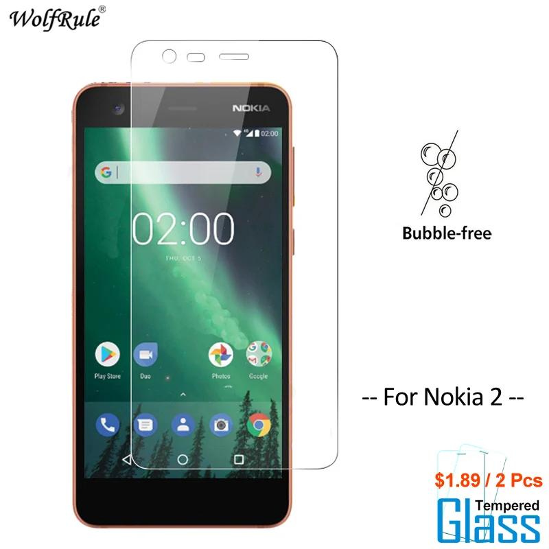 2 قطعة واقي للشاشة سفور الزجاج نوكيا 2 الزجاج المقسى لنوكيا 2 الزجاج واقية شريحة هاتف ل Nokia2 الزجاج WolfRule