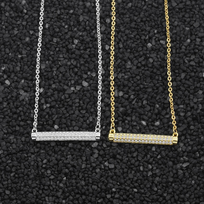 

10PCS Bridesmaid Gift Paved CZ Long Bar Pendant Necklace Crystal Fashion Women Jewelry Gold Color Column Necklaces Collar Mujer