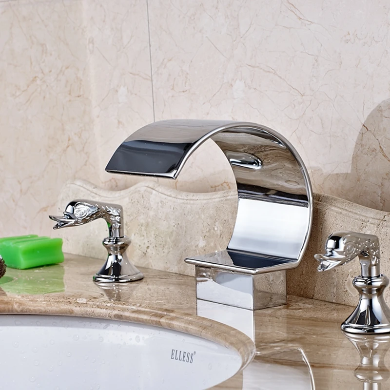 

Luxury C Curved Widespread Waterfall Spout Bathroom Basin Faucet Tub Mixer Tap