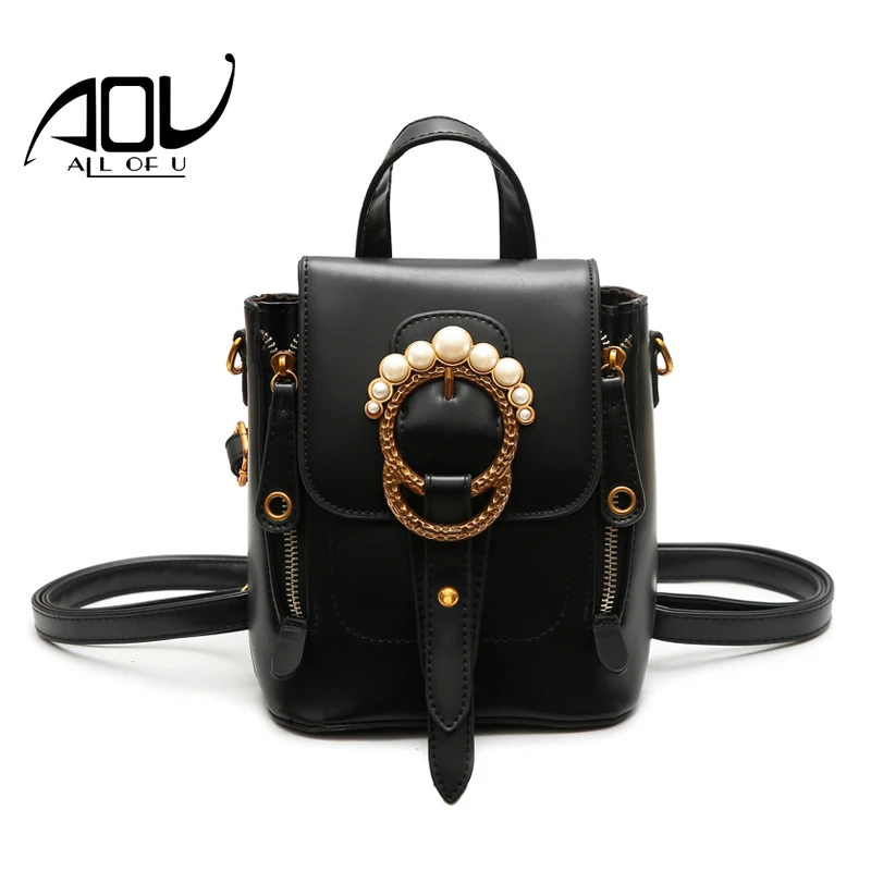 

Hot Selling Women Leather Bag 2018 Retro Multi-purpose Mini Backpacks For Fashion Girl Pearl Lock Shoulder bag-female Small Bags