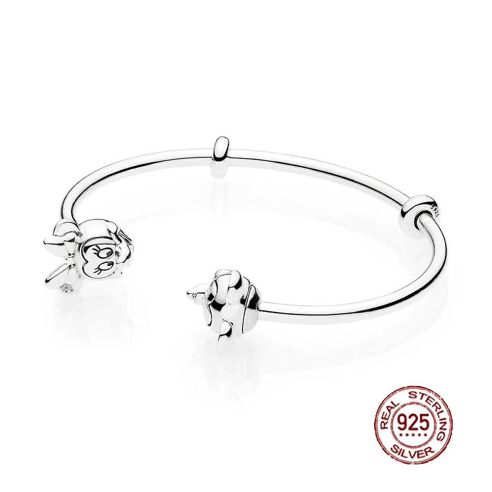 

2018 New 100% 925 Sterling Silver Moments Lovely Open Bangle Bracelet Charm Bead For European Women of Fashion DIY Jewelry Gift