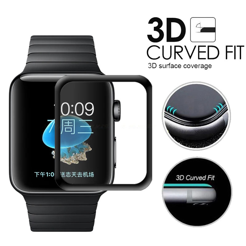 3D Curved Full Coverage Tempered Glass Protective Film For iwatch Apple Watch Series 1/2/3 38mm 42mm Full Screen Protector Cover 3D Curved Full Coverage Tempered Glass Protective Film For iwatch Apple Watch Series 1/2/3 38mm 42mm Full Screen Protector Cover