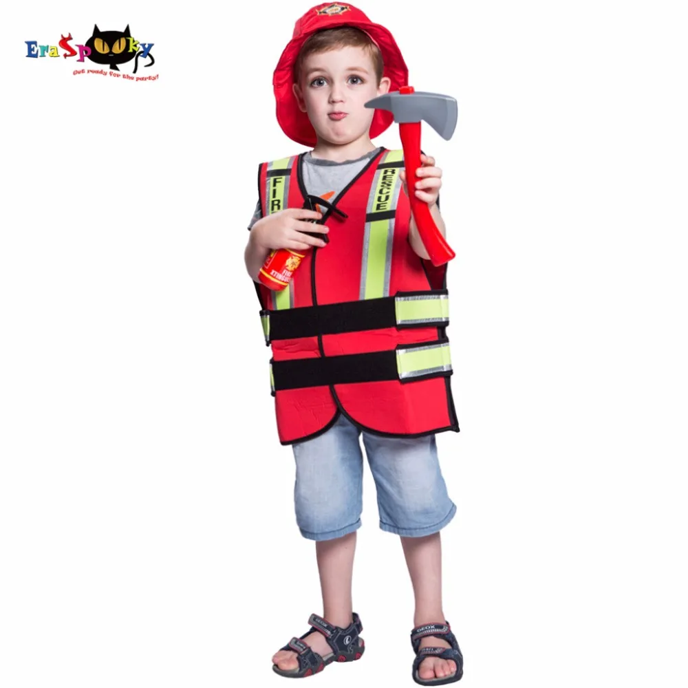 Anime Costume For Boys Firefighter Cosplay Costume Fireman Vest and Hat Halloween Costume For