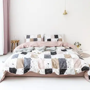 

3pcs Morden Simple Printing Pure Cotton Bedding Set Pillowcase Quilt Cover