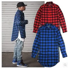 Мужская Уличная рубашка в клетку Tyga, хлопковая блуза с удлиненной спинкой и золотой боковой молнией, модная уличная одежда в стиле хип-хоп для мужчин