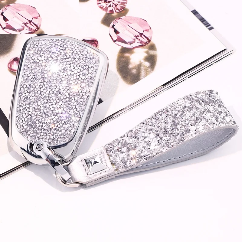 

Car Remote Key Fob Holder Case Cover Etui Shell with Key Chain & Key Rings for 5 Buttons New Cadillac ESV Escalade GTS CTS XTS