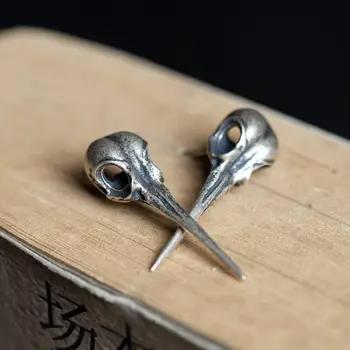 

New Design Bird Skull Real Antique 925 Sterling Silver Stud Earrings Piercing Ear Earring Vintage Personality Cool Punk Jewelry