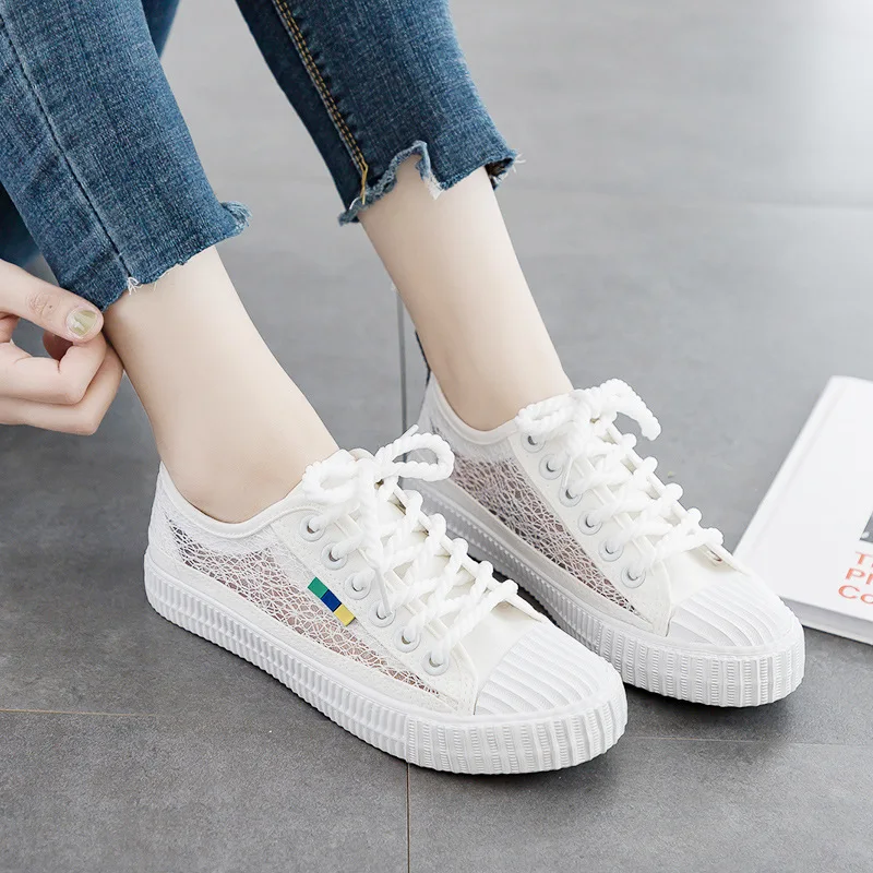 

2019 summer new style simple simple solid color bud mesh face breathable flat shoes women comfortable wild casual shoes