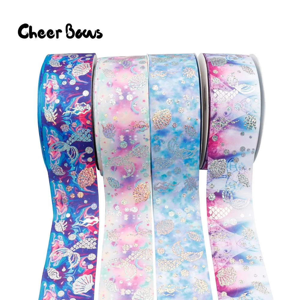 

Ocean Grosgrain Ribbon 75mm Mermaid Foil Printed Ribbon DIY Hairbow Accessories Handmade Materials Gifts Packing Wrapping Ribbon