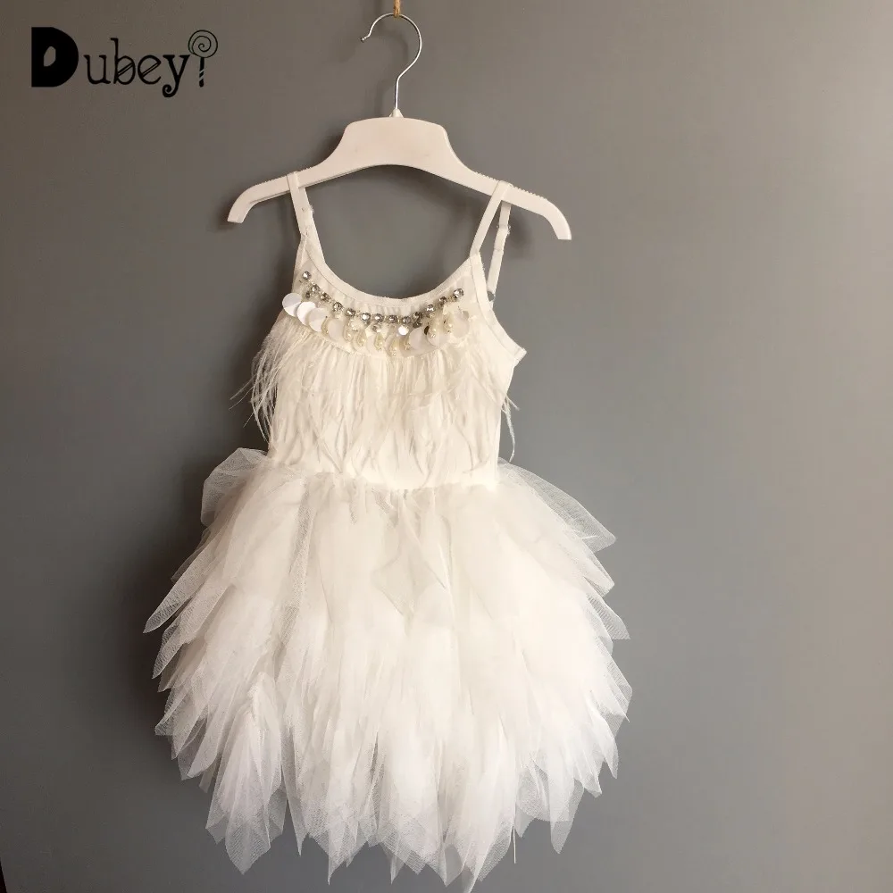 Сказочное детское платье-пачка для танцев с лебедем для девочек, вечерние платье принцессы на бретельках с перьями и оборками для, модная детская одежда