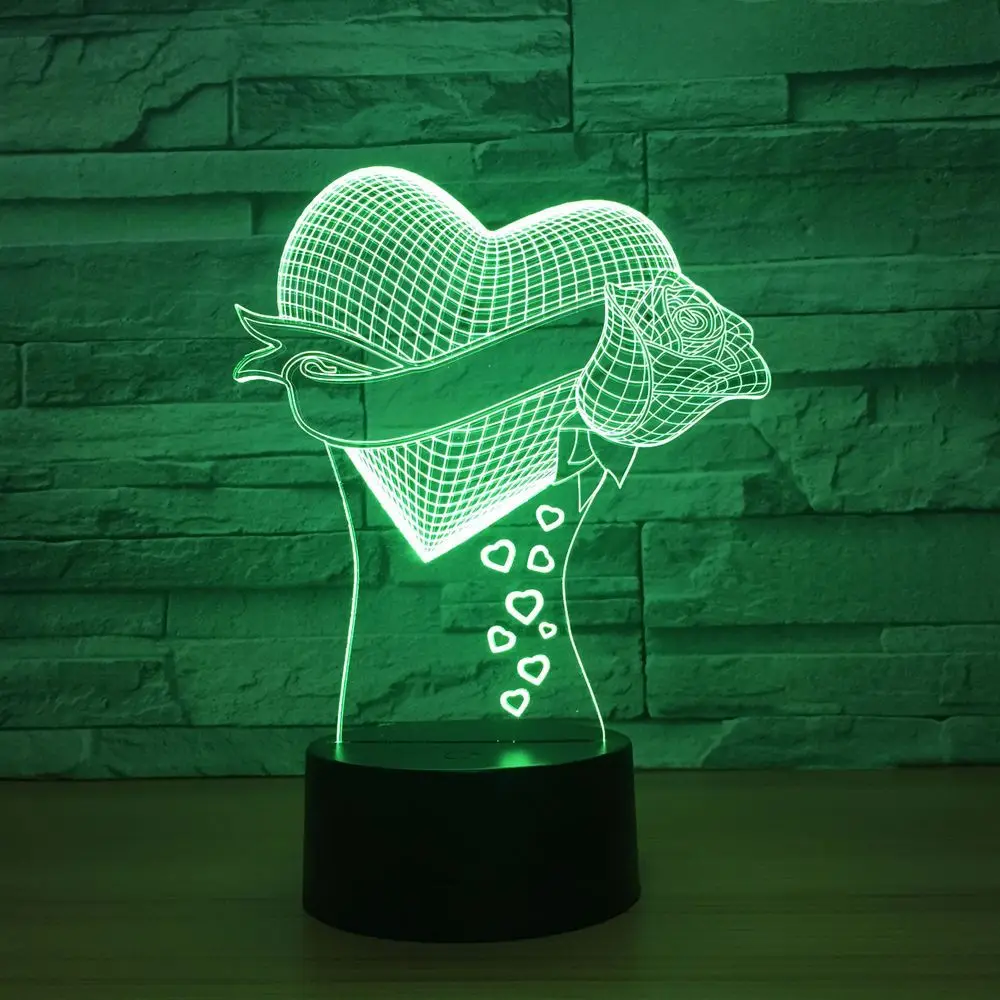  Unique Mom's Gifts Romantic love Rose Flower 3D Led Night Light 7 Color Change Novelty Table Lamp H - 32885761638