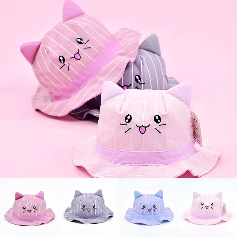 

Fashion Cute Kids Bucket Hat Spring Summer Cartoon Cat Baby Girl Hats Children Infant Beach Bucket Sun Cap Hat