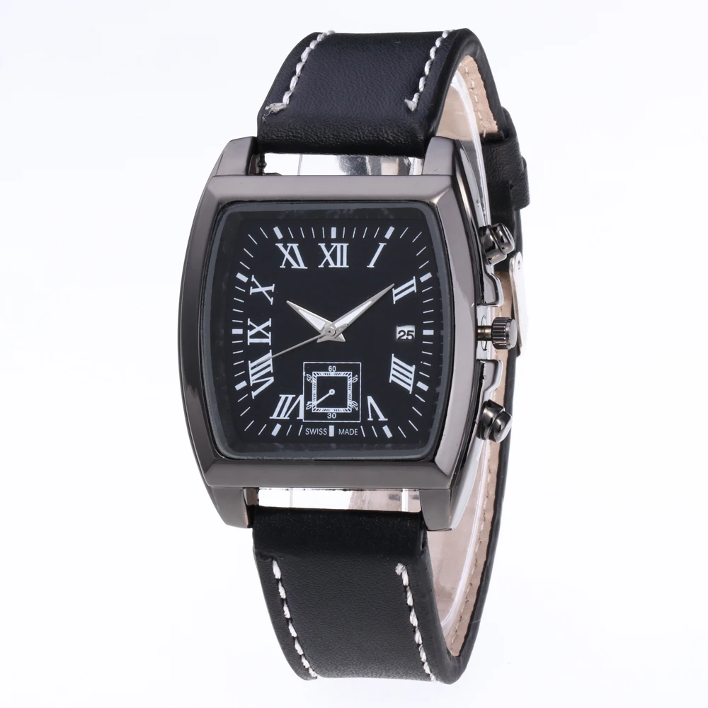 Мужские часы с прямоугольным циферблатом, модные кожаные военные кварцевые наручные часы с датой для мужчин, деловые часы Erkek Kol Saati Reloj