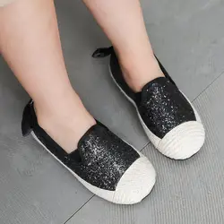 ULKNN черный мягкий Студенческая обувь 2019 детская новая детская туфли принцессы для девочек модные дикие Блестки Повседневная
