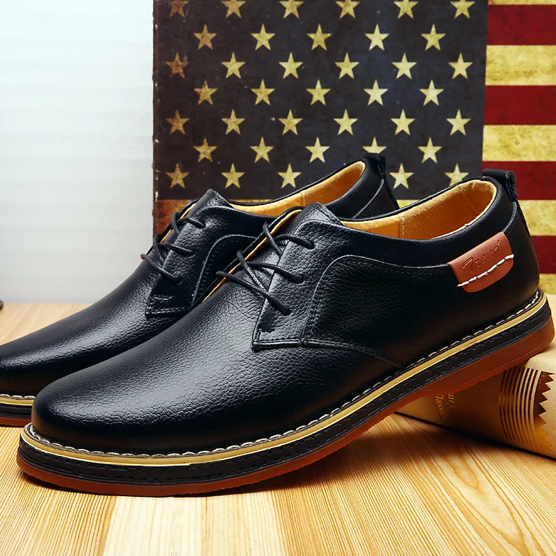 

leather shoes men formal shoes luxury men shoes Genuine Leather Round Toe Leisure fashion British men's singles shoes