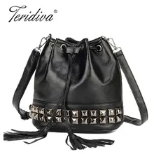 Teridiva hohe qualität handtaschen kleine quaste handtasche crossbody eimer taschen für frauen umhängetasche niet umhängetasche bolsa