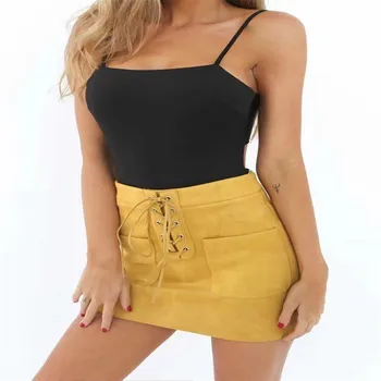 

Casual Elegant Women High Waist Faux Fur Suede Leather Clubwear Skirt Lace Up Bandage Slim Pockets Party Pencil Short Mini Skirt