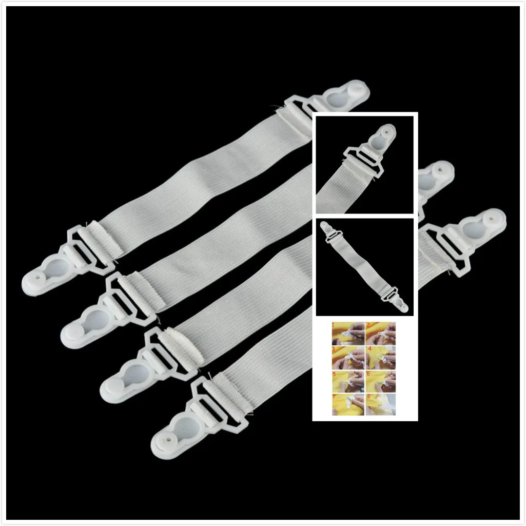 

4Pcs/set White Bed Sheet Mattress Cover Blankets Grippers Clip Holder Fasteners Elastic Set