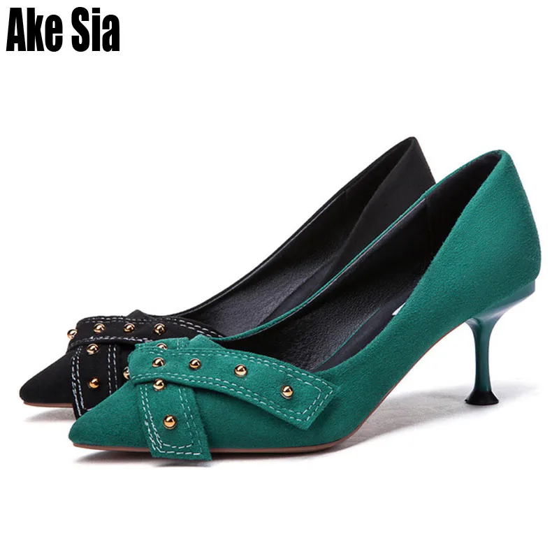 

Ake Sia Pointed Toe Spring New Mujer Women Rivet Fashion Casual Simple Stilettos Shallow Low Pump High Heels Stiletto Shoes A079