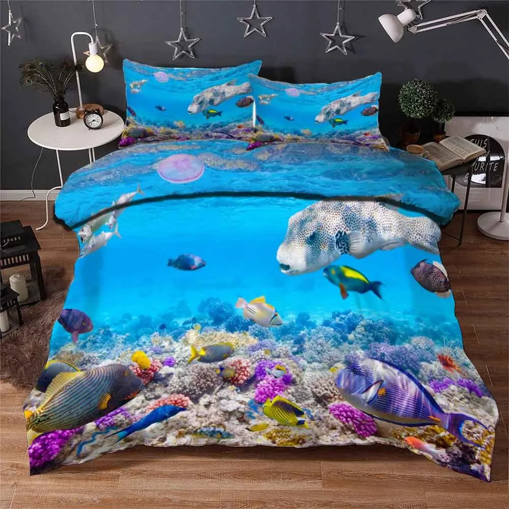 

Sea creatures Bedding Quilt Cover Duvet Cover Set Pillowcase Microfiber Soft Comforter Bedroom Single Queen King