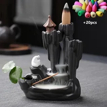 Креативная горелка для благовоний, курильница, керамический обратный поток, держатель для благовоний, буддийский Чайный домик, буддийский декор+ 20 шт., конусы для благовоний