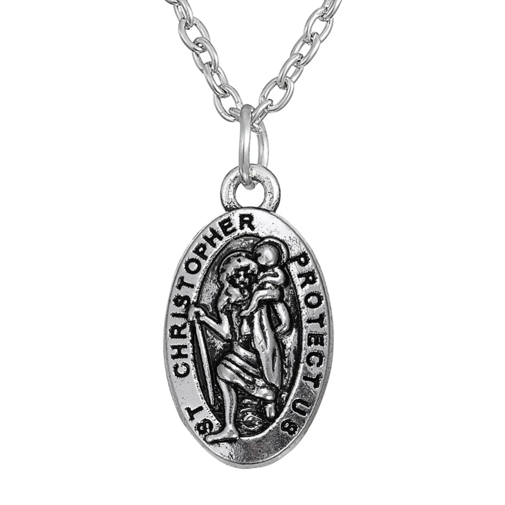 Ожерелье с овальной медалью девапара св. Кристофера|saint christopher|tibetan silversilver plated |