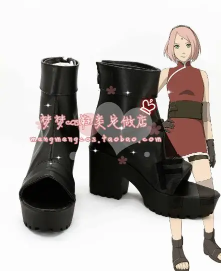 Аниме Naruto The Last Haruno Sakura Обувь для костюмированной вечеринки Черные ботинки с