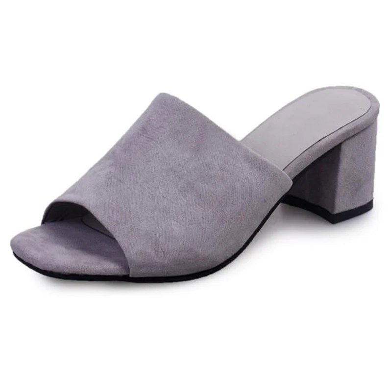 COVOYYAR/лаконичные женские тапочки мюли; коллекция года; Летние флоковые слинбэки; женские пляжные сандалии на высоком каблуке с открытым носком; шлепанцы без застежек; WSL560 - Color: Gray