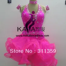 Новое соревнование розовое латинское танцевальное платье, танго сальса танец самба платье, одежда для латинского танца, KAKA-L130331