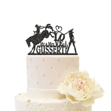 Свадебный торт Топпер Конный силуэт Жених и невеста с шляпой лошадь Mr Mrs пользовательские фамилия торты украшение для праздников