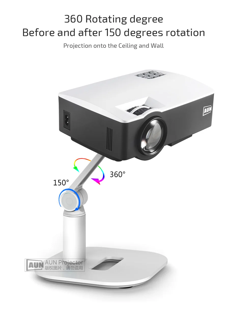 AUN кронштейн для проектора, регулируемый держатель. Поддержка проекции на стену или потолок. Стойка для проектора SDJ3Y