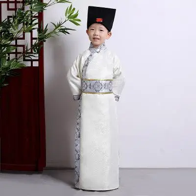 Древний школьный халат Традиционный китайский hanfu для маленьких мальчиков одежда для косплея винтажный детский сценический костюм - Цвет: Белый
