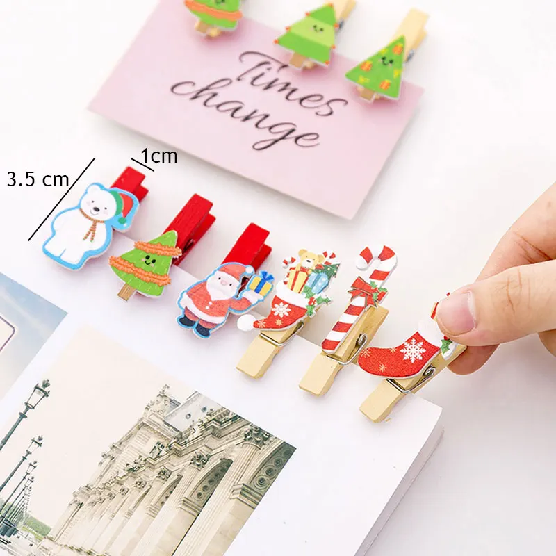 10 шт./пакет Рождественская серия Мини Kawaii Деревянный зажим для бумаги diy зажимов с