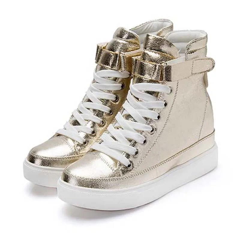 Women Ankle Boots Spring Autumn New High-top Sneakers Women's Shoes Korean Casual Height Increasing Women Platform Shoes Gold (5)