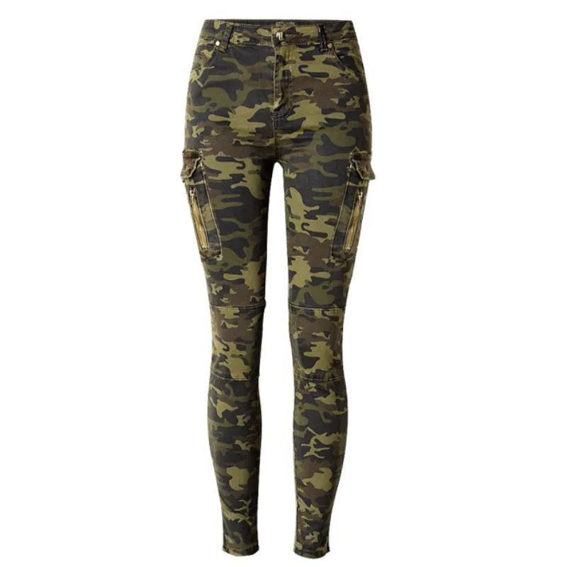 Military Style England Fashion Slim Skinny Jeans Women Camouflage Pockets Vintage Trousers Mujer Push Up Denim Pencil Pants 2018
