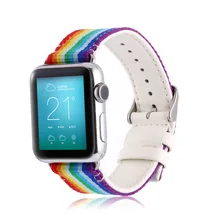 Fashion Nylon Leather Rainbow Watchband For Apple Watch Band 38 40 42 44mm Leather For iwatch Series 1 2 3 4 Stripe Bracelet