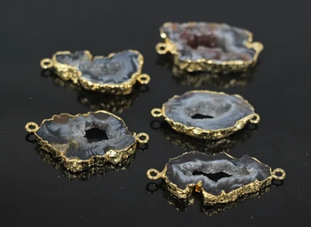 

5Pcs/Lot,Natural Druzy Drusy Gems Geode Slice Pendant Beads,Raw Stone Freedom Slab Gold Edges Connector Charm,Jewelry Making