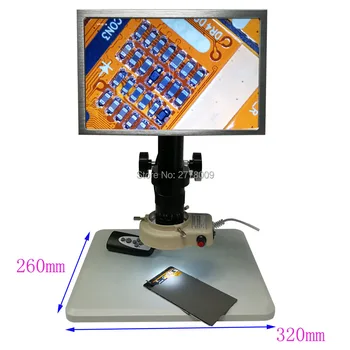 

HD Industrial Digital Video Microscope HDMI Magnifier 10X-180X C-mount Lens LED Light Large Bracket with 10.1-inch HD Monitor
