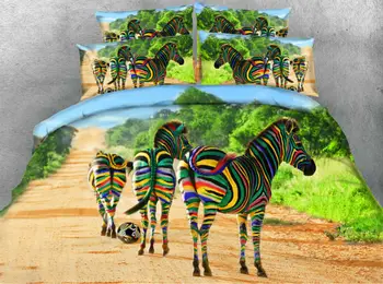 

JF-234 Colorful Stripes Zebra Print 4pcs 3D duvet cover set for Kids boy