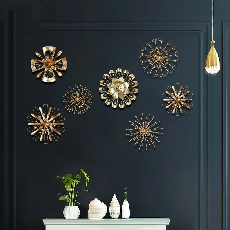 

Nordic Iron Golden Wall Hanging Artificial Flower Crafts Wall Mural Decoration Hotel Home Livingroom Sofa Background Ornaments