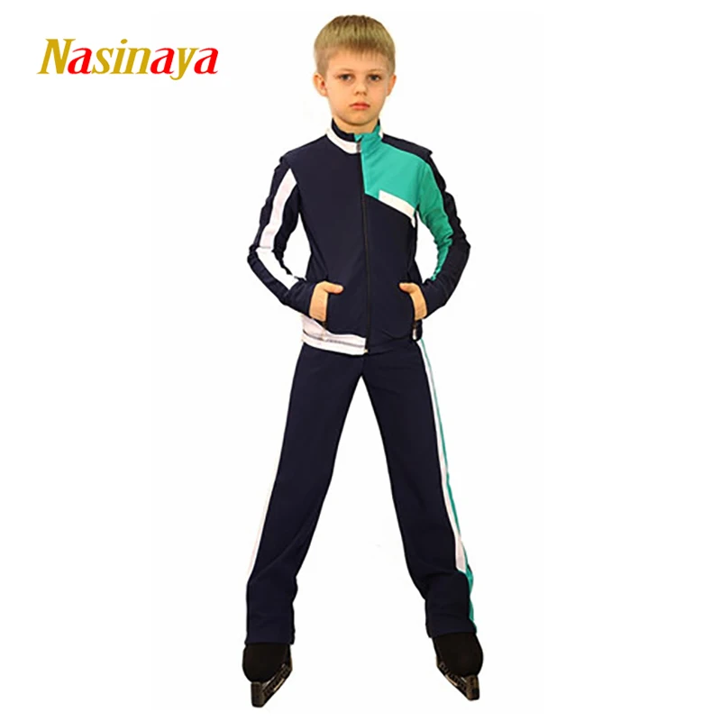 

Customized Figure Skating Suit Jacket Zippered Tops for Boy Pants Men Training Competition Ice Skating Warm Black White