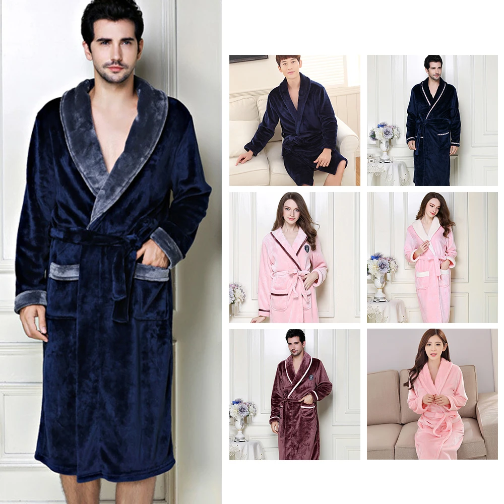 2018 New Arrival Men's Winter Robe Male Warm Long Bathrobes Comfortable Ladies Bath Robe Dressing Men Solid Homewear Plus Size