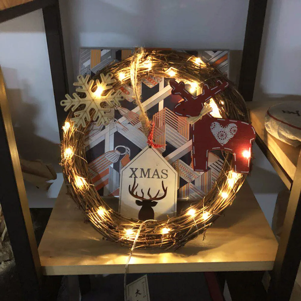 

Christmas Pendant DIY Hanging Rattan Wreaths String Lights Lamp Christmas Door Wall Decor With 20 LED Drop shipping Oot16