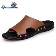 YEINSHAARS/Мужская обувь; однотонные Шлепанцы из натуральной кожи; Летние сандалии; домашние и уличные тапочки; мужские Нескользящие Вьетнамки; пляжная обувь