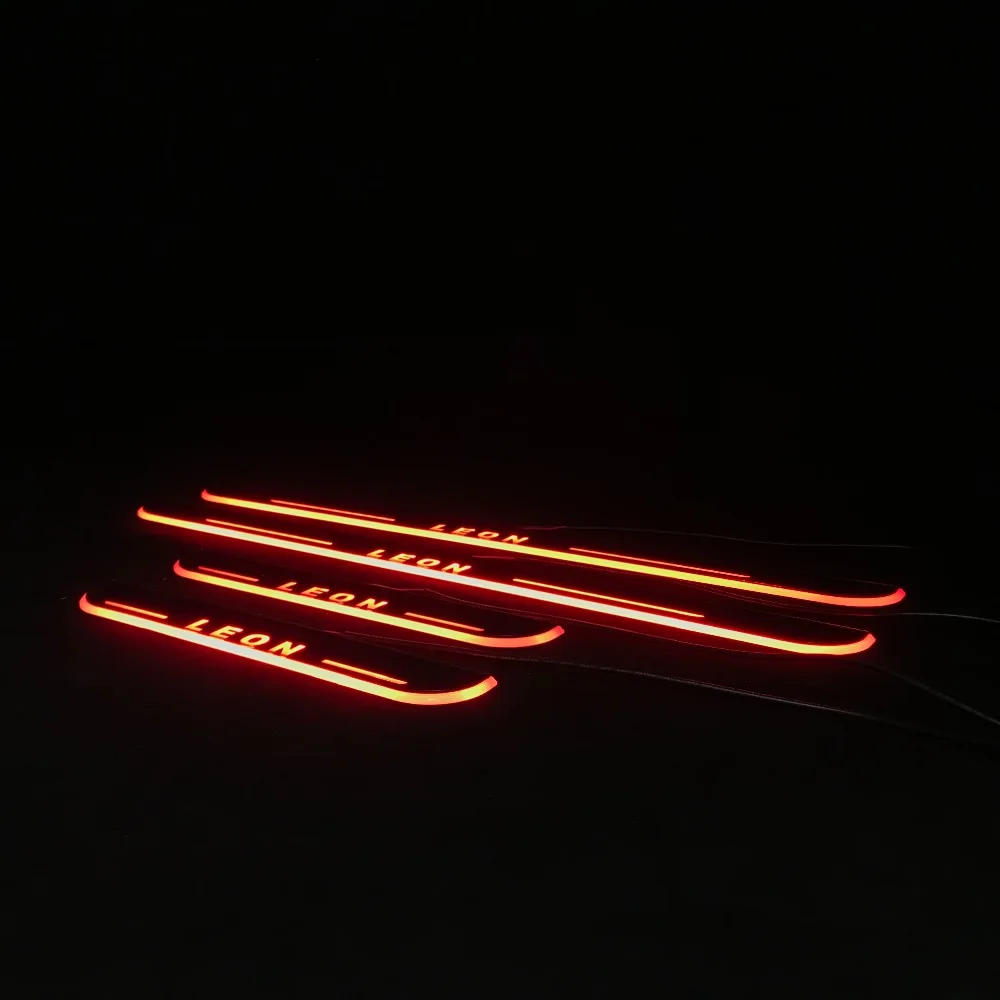 RQXR led движущиеся двери потертости для сиденья Леон динамический порог пластина плоский накладной поток/фиксированный свет, 4 шт