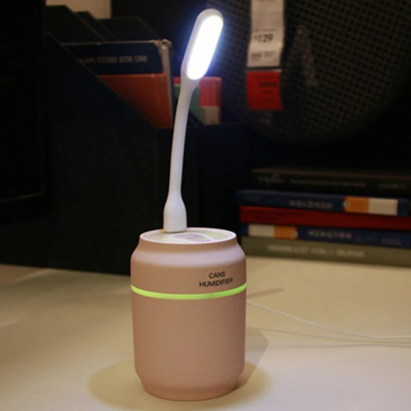 Мини-Can форма беспроводной USB питание увлажнитель с светодиодный лампой и мини USB вентилятор низкий уровень шума для спальни персональный воздушный диффузор